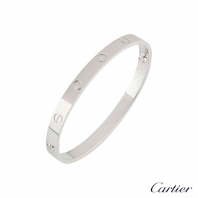 Cartier White Gold Plain Love Bracelet Size 17 B6035417